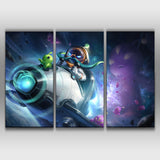 Astronaut Corki league of legends 3 panels wall canvas poster