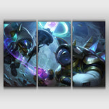 Astronaut Veigar and Rammus league of legends 3 panels canvas poster decor