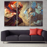 Dragonslayer Galio and Kayle league 3 panels canvas wall poster decor