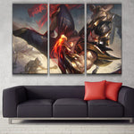 Obsidian Dragon Sett league 3 panels canvas wall decoration poster