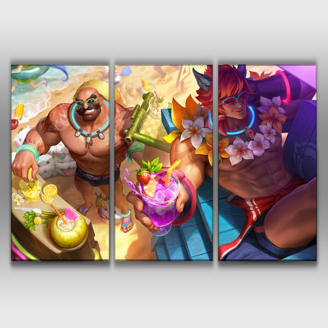 Pool Party Sett and Braum league of legends 3 panels wall poster