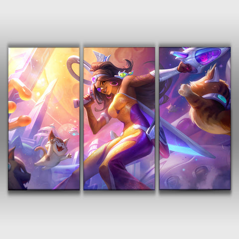 Space Groove Samira league of legends 3 panels canvas wall poster